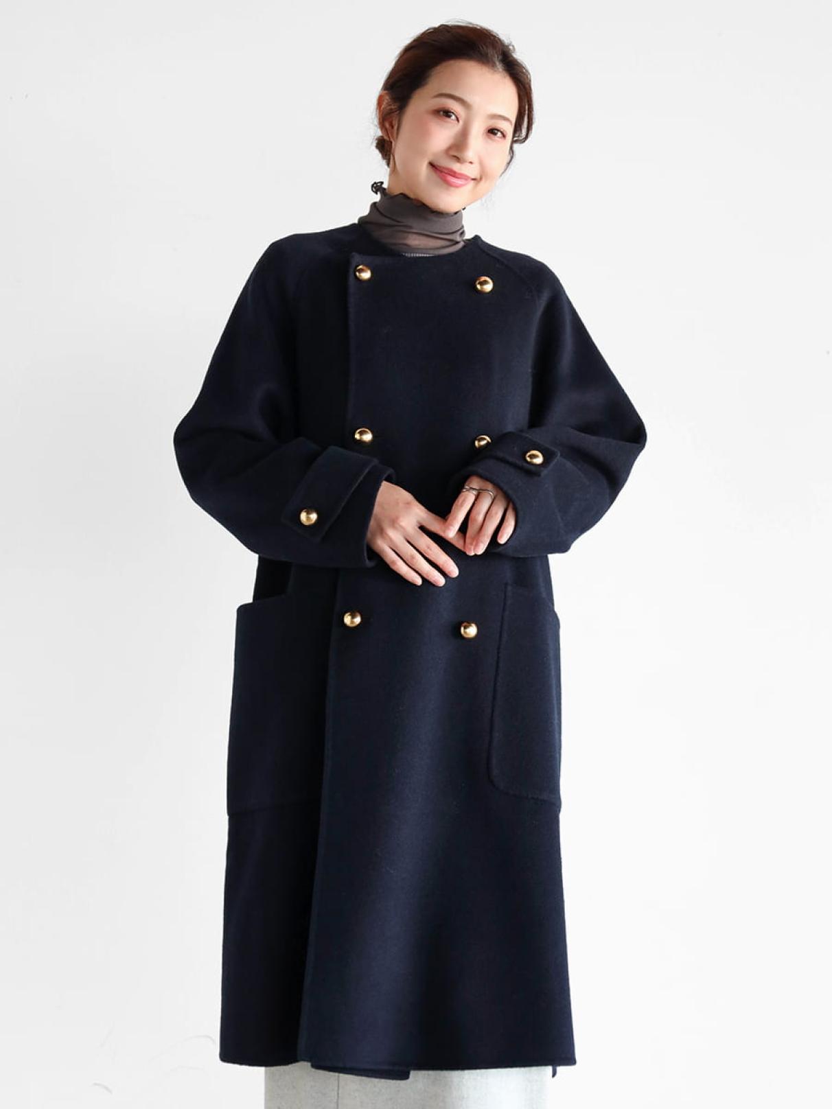ウールリバーノーカラーロングコート - Vin NAVY - Vin｜YAMADAYA STORE