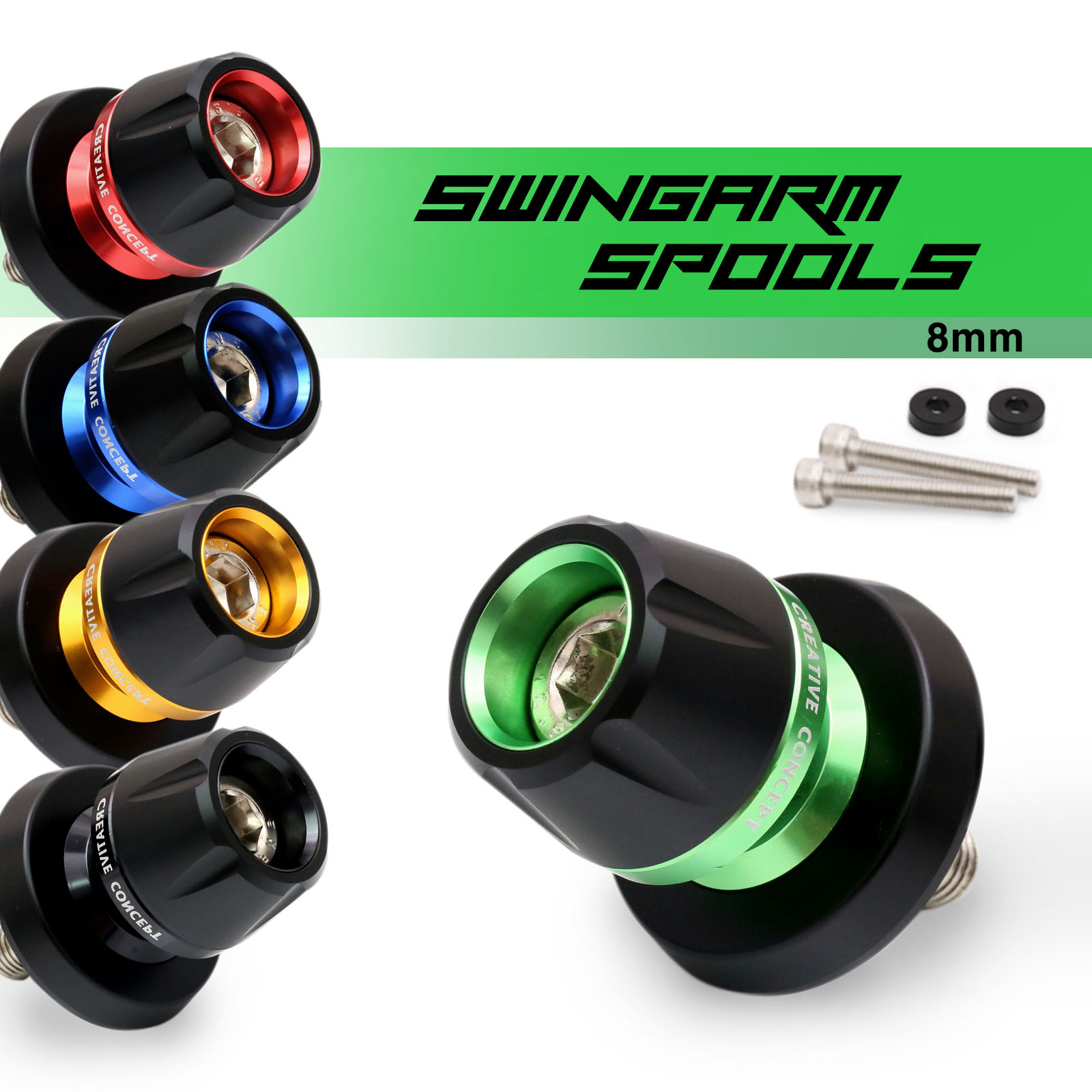 Green BB01 8MM Swingarm Spools Screws For Kawasaki ZX-6R 636 13 14